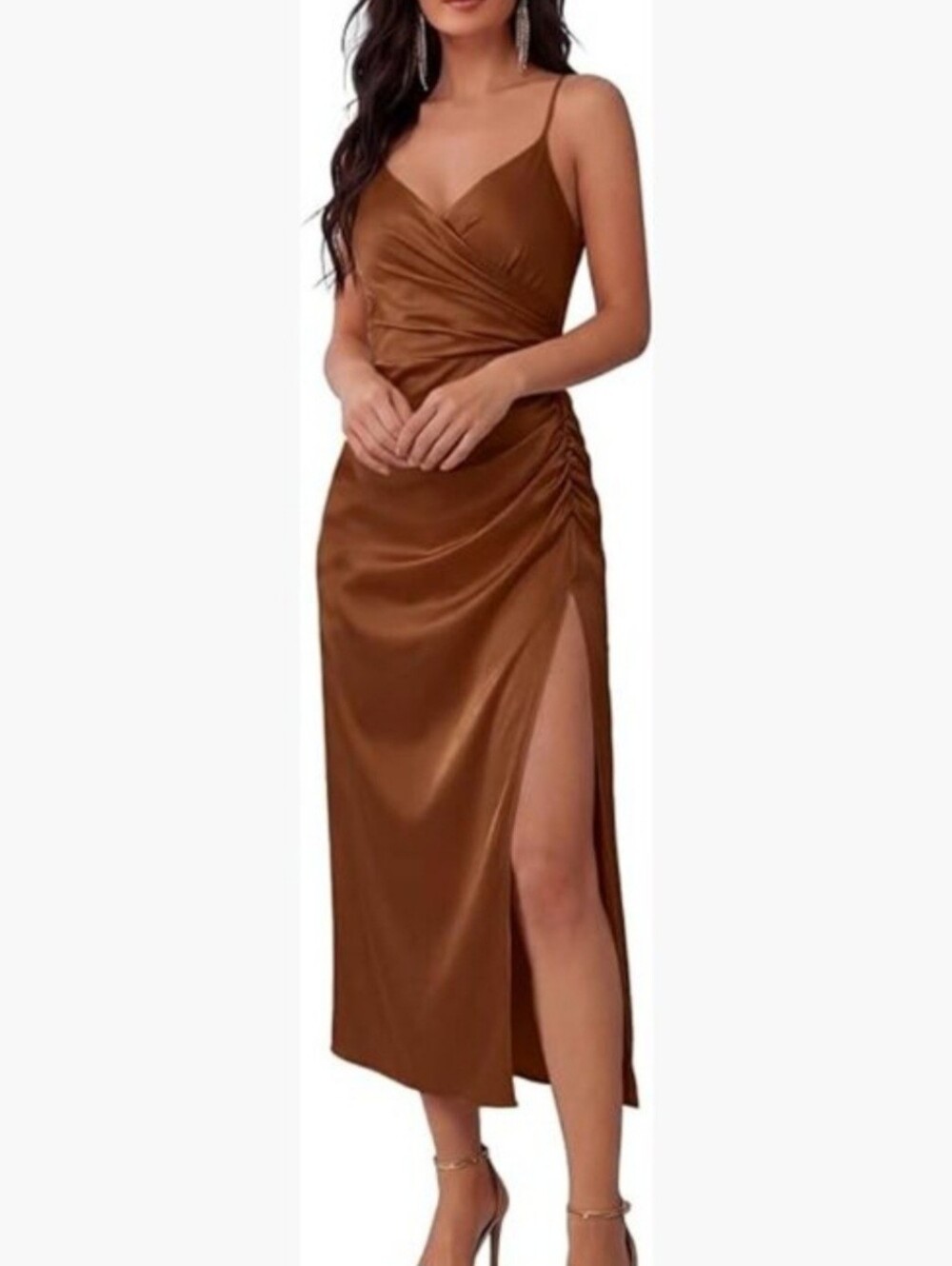 Blanche Satin Drape Maxi Dress in Bronze